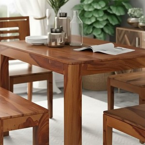 Premium Solid Wood 6 Seater <b>Dining</b> <b>Table</b> <b>Set</b> with 4 Slatted Back Chairs and 1 <b>Bench</b> Natural Finish Handmade <b>Dining</b> furniture - Product Image 1