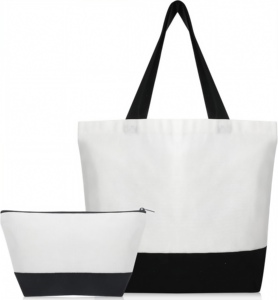 B2B Custom Two Tone Fashion Tote <b>Bag</b> | Wholesale Reusable 100% Cotton <b>Canvas</b> Zipper Closure Shopping <b>Bag</b> Cotton <b>Canvas</b> Handle - Product Image 2