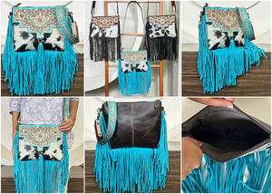 Bolsos de Hombro de Gran Capacidad para Mujer, Bolsos Cruzados de Cuero Vacuno con Flecos Estilo Western, Bolsos de Mano Boho Western Elegantes - Product Image 3