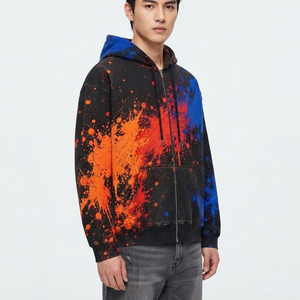 Sweat-shirt à capuche pour homme avec imprimé peinture en spray orange et bleu, avec poche, style streetwear - Product Image 4
