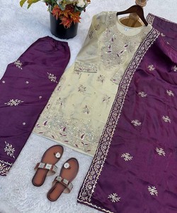 Conjunto Moderno de Top y Pantalón Palazzo con Bordado de Seda y Lentejuelas, con Dupatta, Ropa Étnica para Mujer, Vestido para Bodas y Fiestas 82502 JF-039 - Product Image 3