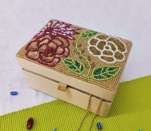 Beautiful Handmade Hand Embroidery Rectangle Jewelry <b>Box</b> with Florals Pattern and Embossed Finish - Product Image 5