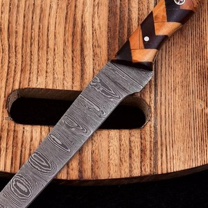 Custom Handmade Ambidextrous Modern Forged Fillet <b>Knife</b> Damascus Steel Wood Handle Leather Sheath-Eco-Friendly Dishwasher <b>Safe</b> - Product Image 4
