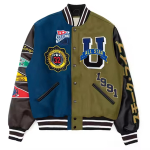 Vestes universitaires sur mesure fabriquées par un fabricant OEM, en laine et cuir, avec patch en chenille et broderie, style streetwear. - Product Image 5