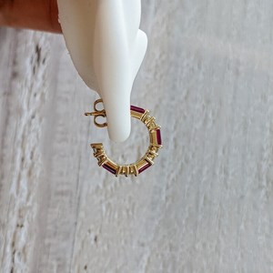 Pendientes de Aro con Doble Baguette de Rubí, Plata de Ley 925, Chapado en Oro de 14K, Joyería de Piedras Preciosas de Platino de Lujo - Product Image 4