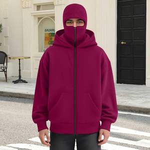 Sudadera con capucha y cremallera bordada personalizada, forro polar con cubre rostro, unisex, moda urbana de invierno, venta al por mayor, 100% algodón - Product Image 3
