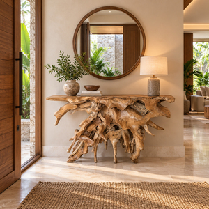 Mesa Consola Moderna de Raíz de Teca Sólida Premium para Entrada, Mueble Orgánico Natural para el Hogar - Product Image 4