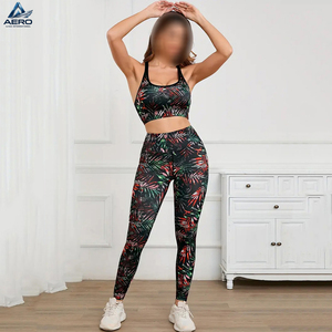 Conjuntos de Yoga Estampados Personalizados para Mujer, con Diseño de Hojas Tropicales, Bra Deportivo y Leggings de Cintura Alta, Ropa Deportiva para Gimnasio - Product Image 4