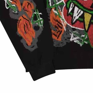 Sudadera con Capucha Negra para Hombre, Estampado de Dibujos Animados, Corte Holgado, Estilo Urbano, Tejido de Algodón, Ropa de Otoño - Product Image 2
