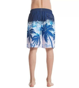Short de bain décontracté pour homme, imprimé palmiers bleus, séchage rapide, taille à cordon de serrage, longueur Bermuda, taille mi-haute, en polyester tissé - Product Image 6