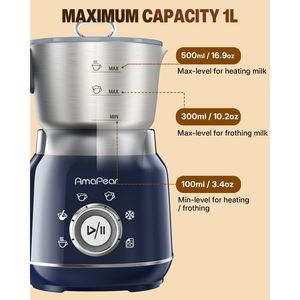 Mousseur à lait électrique automatique 6-en-1 et chauffe-lait 16,9 oz pour café, bleu - Product Image 6