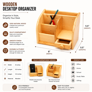 Porte-stylos en bois moderne fait main et organiseur de cartes de visite avec tiroir pour rangement de bureau - Product Image 5