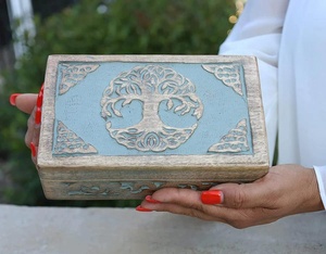 HANDMADE Tree Of Life Wooden Storage Box (Large, Tree Of Life), BROWN, Standard WOODEN Styles Hand Carved
