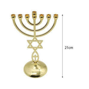 Ménorah Messianique Décorative Dorée à 7 Branches, avec Étoile de David et Croix de Poissons, Support de Candélabre, Centre de Table pour Autel du Temple de Jérusalem - Product Image 4