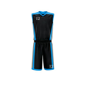 Conjunto de Uniforme de Baloncesto Negro y Azul, Jugador Número 12, Sublimado, Poliéster que Absorbe la Humedad, Ropa Deportiva Unisex para Adultos - Product Image 3