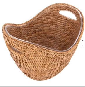Cesta de Almacenamiento Ovalada de Mimbre y Ratán Tejida a Mano con Asas, Organizador Rectangular Bohemio Natural - Product Image 6