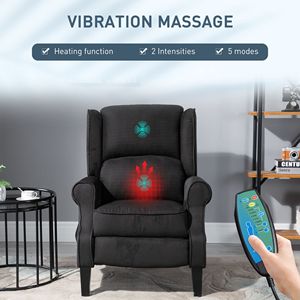 Manual Recliner Massage Chair with <b>Heat</b> Genuine Leather Upholstery <b>USB</b> Feature Remote Controller and Side Pocket Black - Product Image 4