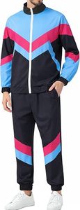 Men's Color Blocking <b>Tracksuit</b> Set Blue <b>Pink</b> Black Full Sleeve Zipper Sporty Casual Jogging Suit Spring Wear - Product Image 5