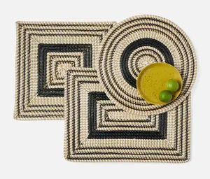 OEM/ODM Custom Design Bohemian Style Eco-Friendly Seagrass <b>Placemats</b> Set in Square Shapes Black Natural Woven Heat Resistant - Product Image 3