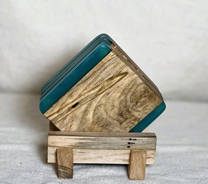 Excellent Style Wooden Resin Eco-Friendly Durable Tea Coasters Set 4 Pcs Square Shape <b>Non</b> <b>Slip</b> Tableware Drink <b>Mats</b> & Pads - Product Image 4