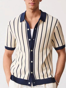 เสื้อเชิ้ตถักลายทางคอปกสำหรับผู้ชาย แขนสั้น สไตล์ลำลอง สำหรับธุรกิจ ขายส่งสำหรับฤดูร้อน ป้องกันริ้วรอย - Product Image 5
