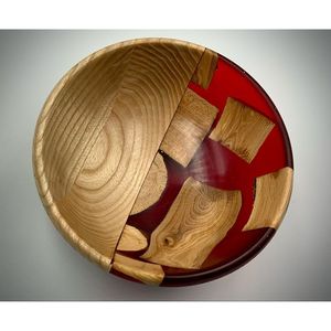 Bol en bois et résine fait à la main par un designer pour table à manger, artisanat en bambou et en bois - Product Image 2