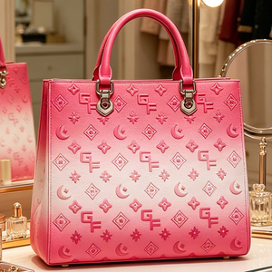 Sac à main de luxe pour femme, sac fourre-tout en cuir PU dégradé, doublure en polyester, doubles poignées avec décoration de lettres - Product Image 5