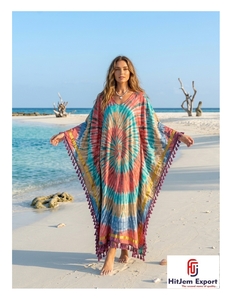 Vestido Kaftan Personalizado para Mujer con Estampado Tie Dye, Corte Holgado, para Playa o Resort, Fabricante y Proveedor OEM ODM - Product Image 1