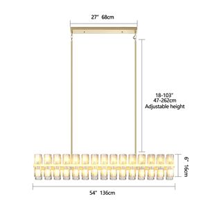 Lampadari Moderni da 54 Pollici in Stile Fattoria Dorati per Sala da Pranzo, Lampade a Sospensione Rettangolari in Cristallo e Ottone - Product Image 6