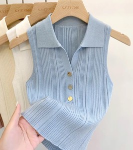 Nouveau débardeur côtelé sans manches en coton tricoté à la main pour femme, coupe ajustée, doux pour la peau, style coréen, idéal pour les trajets quotidiens - Product Image 4