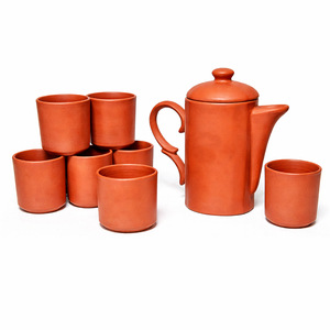 Juego de jarras de barro estilo rústico hecho a mano con tapa, bandeja de vidrio resistente al calor, ecológico, con asa para uso en camping - Product Image 1