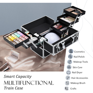 Professional <b>Makeup</b> Train <b>Case</b> Large <b>Makeup</b> <b>Case</b> Travel Cosmetic Box Organizer with 6 Trays Hard Vanity Storage Box - Product Image 2