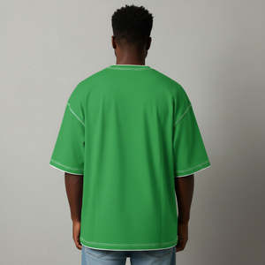 Camisetas de algodón jersey OEM de color verde sólido con cuello redondo para hombre, camisetas con logo personalizado, manga corta, estilo casual, corte holgado para hombre - Product Image 3