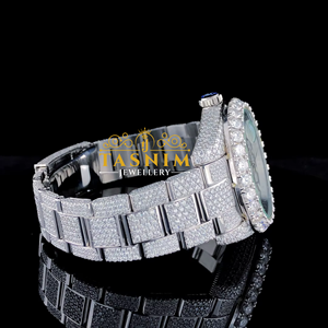 Reloj de Pulsera de Cuarzo Analógico de Lujo con Diamantes de Moissanita VVS para Hombre, Estilo Deportivo/Fashion, con Cristal, 41 mm, Chapado en Oro Blanco, Acero Inoxidable - Product Image 4