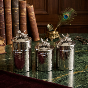 3-Piece Handcrafted Metallic Storage Canisters Jar Gold Coffee Tea Sugar Containers <b>Kitchen</b> Tabletop <b>Decoration</b> - Product Image 5
