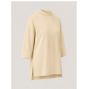 Camiseta Oversize de Cuello Alto y Manga Tres Cuartos en Amarillo Pálido para Mujer WTS-0153 - Product Image 4