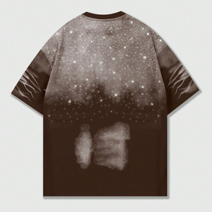Custom Stylish <b>Rhinestone</b> Streetwear Mens Shirts Manufacturer Wholesale Washed 100% Cotton Casual Crewneck <b>Top</b> Clothing Apparel - Product Image 3
