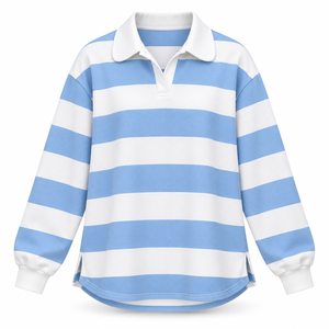Polo rayé à manches longues pour femme, haut décontracté en coton tricoté vert et blanc - Product Image 4