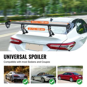 Spoiler universale GT Wing da 43,3 pollici per auto, singolo, regolabile, leggero in alluminio, con design da pista. - Product Image 4