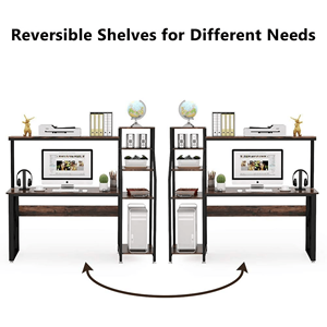 Large Computer <b>Desk</b> with Attached Bookshelf 59x23" - Modern Wood Top Metal Frame Writing <b>Study</b> Table Office Hutch Tower - Product Image 1