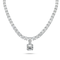 Collar de Lujo con Diamante Sintético Cultivado en Laboratorio, Corte Cojín Completo, Chapado en Plata sobre Oro Blanco de 18K, Certificado por IGI, Exportador Indio