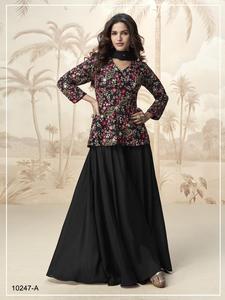 ชุดคุรตะปาลาซโซ่ ดีไซน์เนอร์ ผลิตจากผ้าไหมชิโนนเนื้อหนา พร้อมงานปักเลื่อม งานฝีมือคุณภาพสูง ชุดพื้นเมืองสำหรับผู้หญิง เหมาะสำหรับงานแต่งงานและงานปาร์ตี้ - Product Image 6