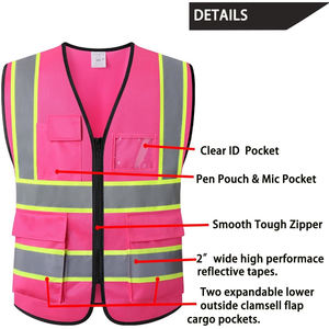 Chaleco de seguridad de alta visibilidad para trabajadores de servicios públicos, chaleco de seguridad con cinta reflectante para la industria, chaleco de seguridad de alta visibilidad con tela resistente. - Product Image 3