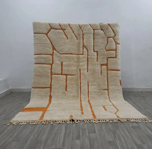 Alfombra marroquí anudada a mano de lana blanca y amarilla con flecos geométricos, antideslizante, ecológica, para sala de estar, habitación infantil, oficina, hotel - Product Image 1