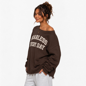 Long Sleeve Off Shoulder Pullover Sweatshirt Women French Terry Oversized Shirt Off The Shoulder Embroidered Fleece <b>Top</b> Ladies - Product Image 6