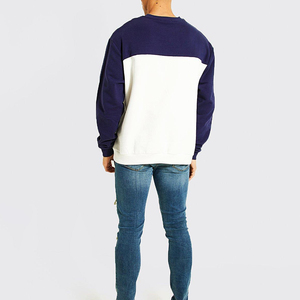 Sweat-shirt à col rond pour homme de haute qualité 100% coton, coupe classique, tricoté, décontracté, pour l'automne, blanc et bleu marine - Product Image 2