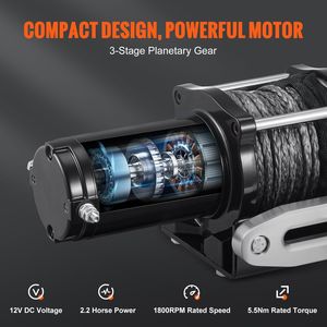 12V 4500 lb Load Capacity <b>Electric</b> Winch with 1/4 X 39ft Nylon Rope IP55 Wireless Handheld Remote for <b>ATV</b> UTV Haw - Product Image 3