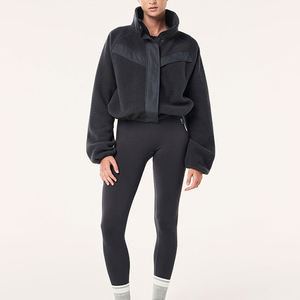 Womens Black Fleece <b>Zip</b> <b>Up</b> <b>Jacket</b> Warm Sherpa Stand Collar Long Sleeve Outerwear Soft Cozy Fashion Winter Fall Activewear Top - Product Image 4