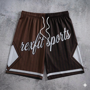 กางเกงบาสเก็ตบอลชายแบบสั่งทำพิเศษ สีม่วงดำ ดีไซน์ REXFIT SPORTS กางเกงกีฬาตาข่าย ผลิตแบบ OEM - Product Image 3