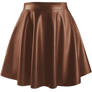 Jupe mini trapèze en satin pour femme, couleur unie, plissée, taille haute, tissu brillant, toutes saisons - Product Image 1